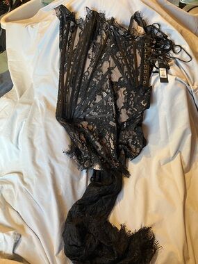 Victorian-Inspired Black Lace Boned Corset High-low Dress